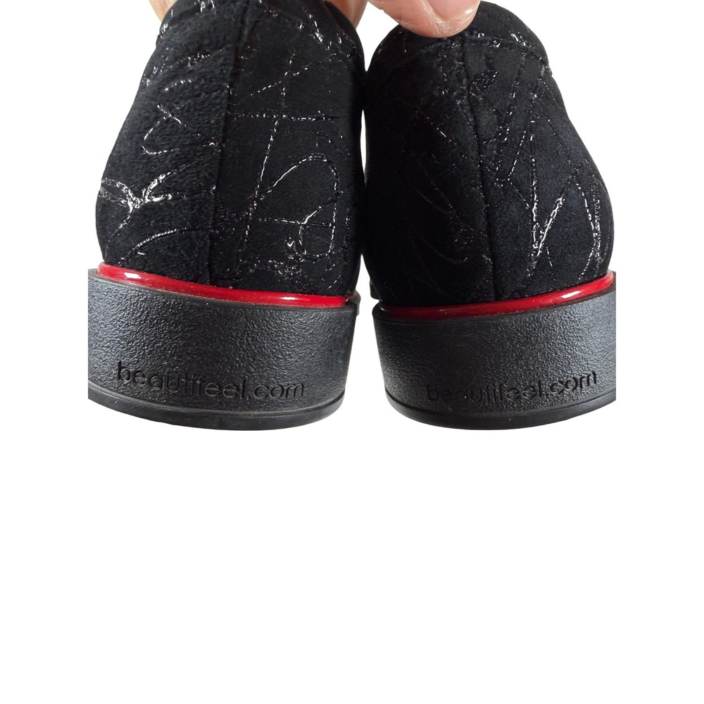 BeautiFeel Loafers Womens 39 Black Red Trim Scribble Suede Slip On Comfort Shoes - Picture 6 of 10